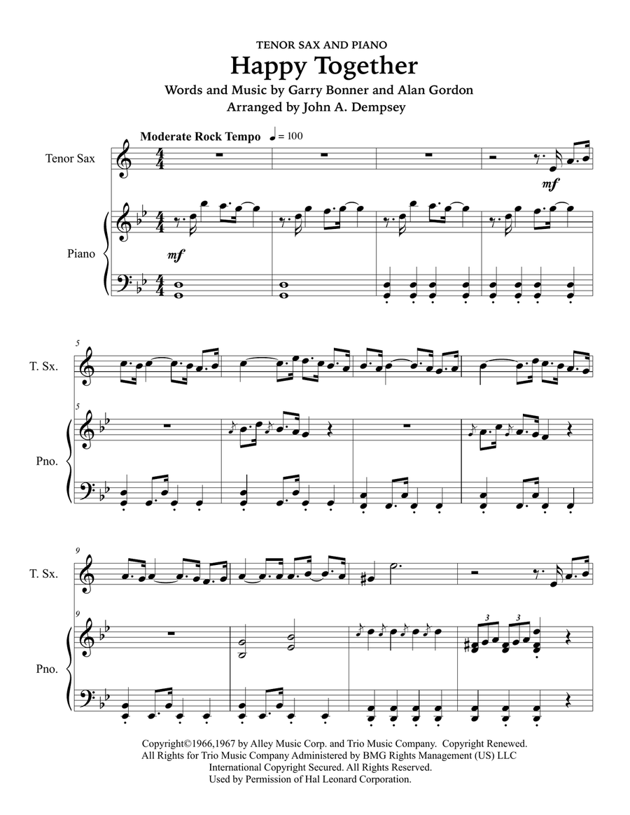 Happy Together Tenor Saxophone scores gallery preview page 5