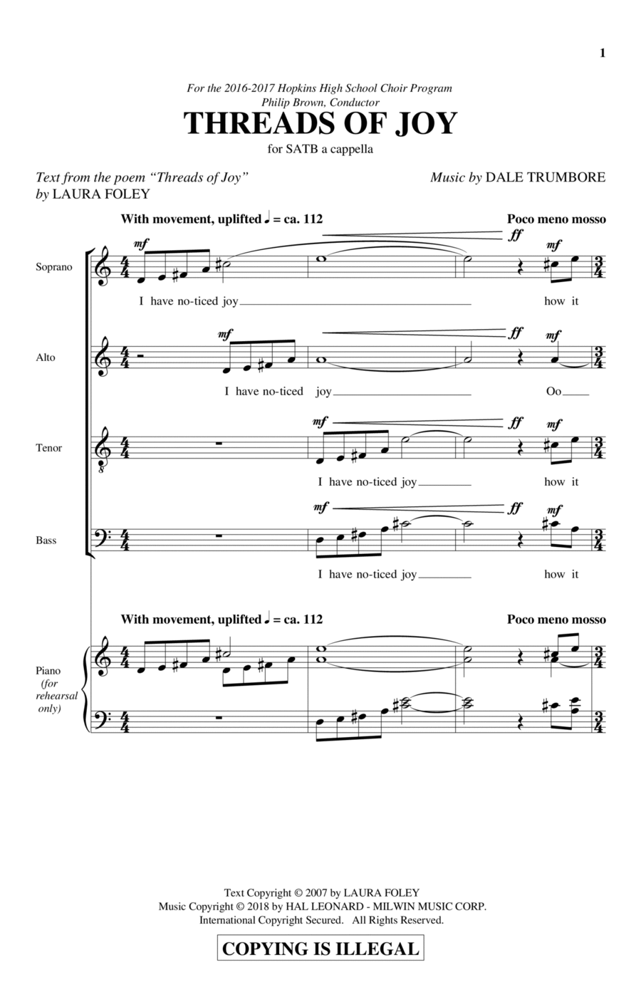 Threads Of Joy 4-Part - Digital Sheet Music