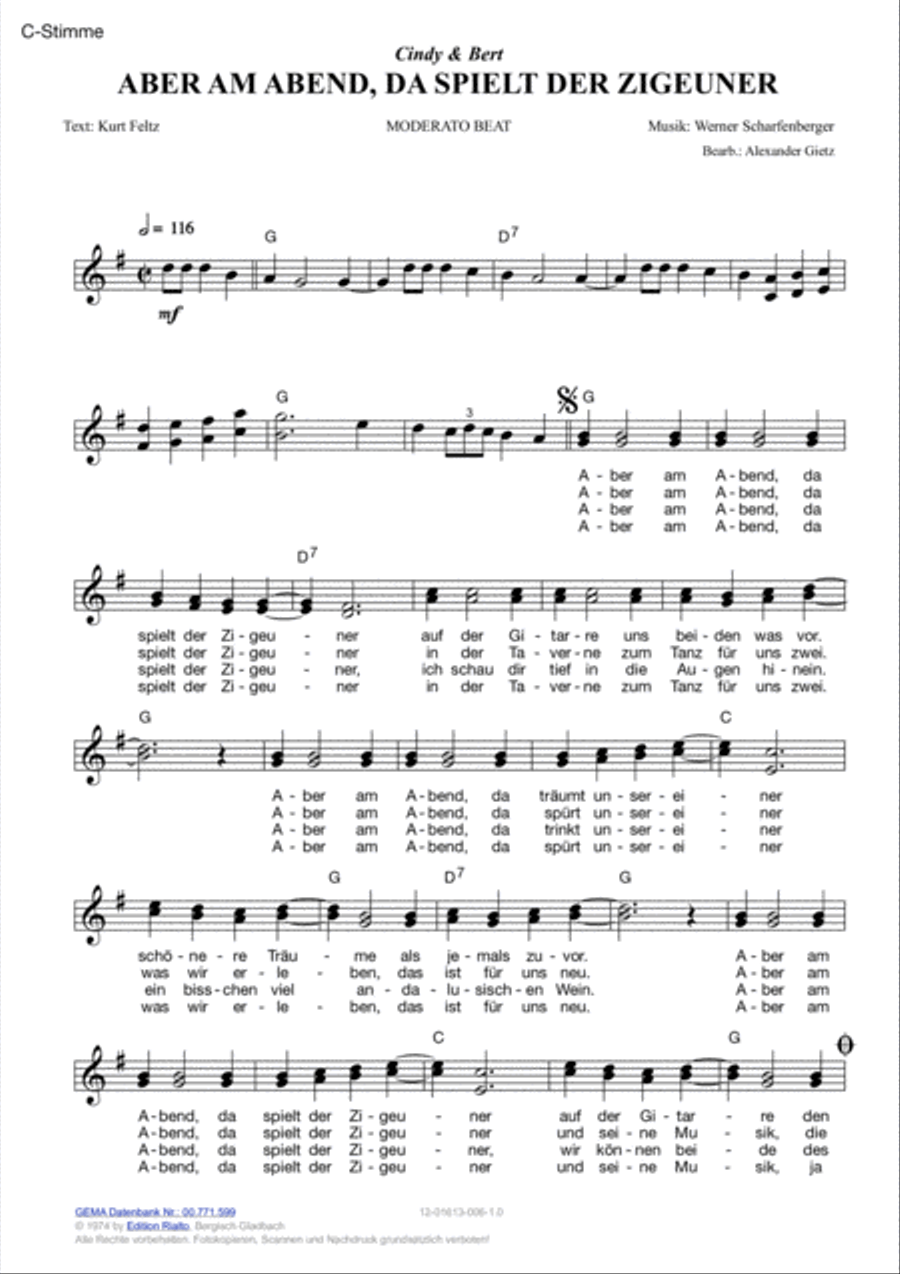 Aber am Abend, da spielt der Zigeuner Voice scores gallery preview page 2