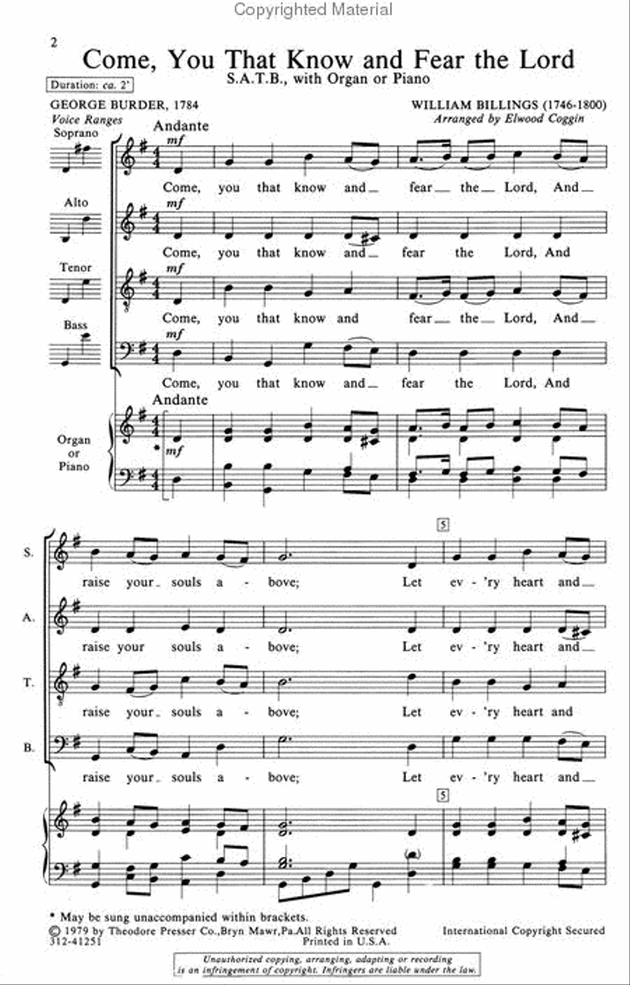 Come You That Know And Fear the Lord 4-Part scores gallery preview page 2