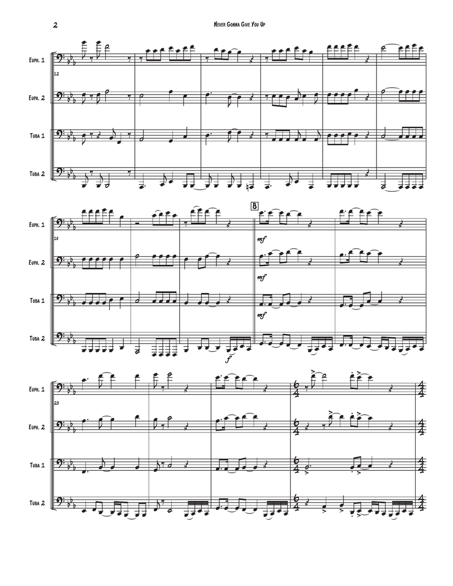 Never Gonna Give You Up Brass Quartet scores gallery preview page 2