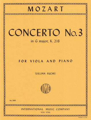 Book cover for Concerto No. 3 In G Major, K. 216