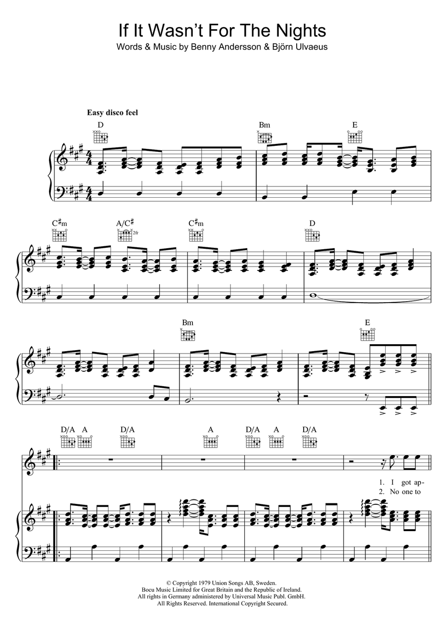 If It Wasn't For The Nights Piano, Vocal scores gallery preview page 1