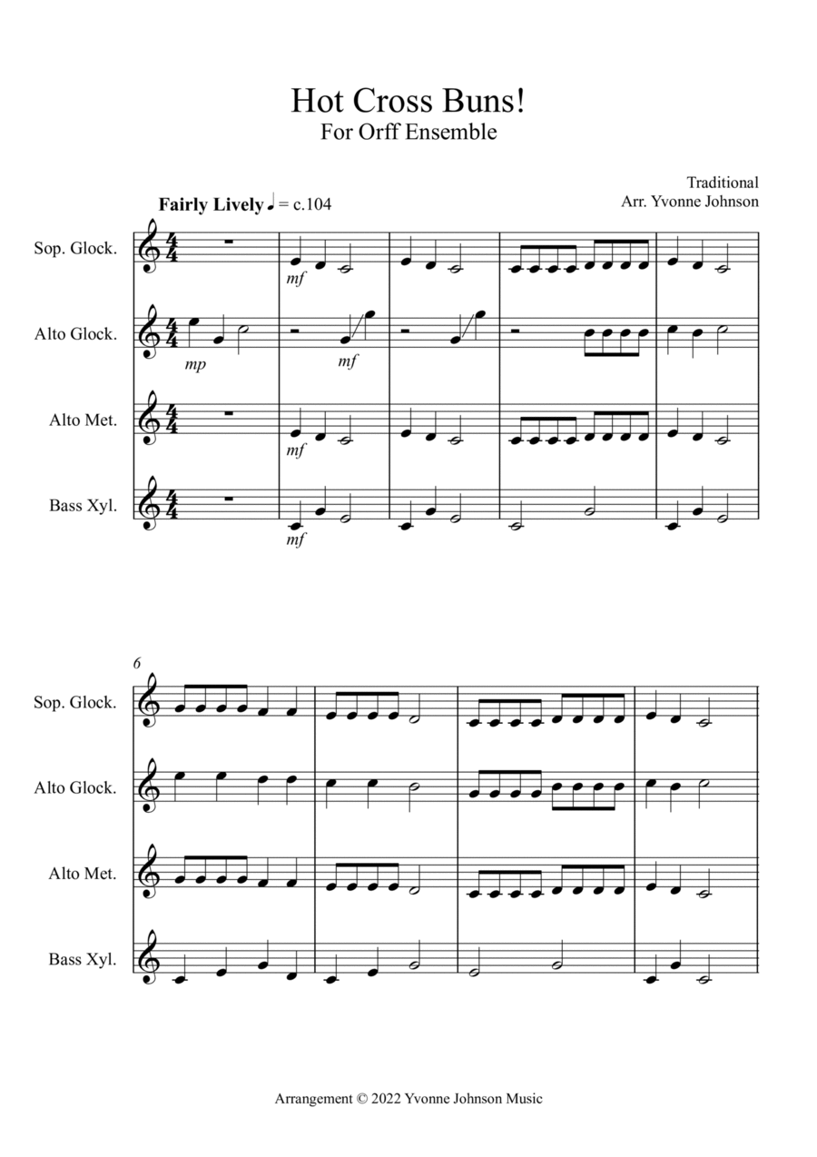 Hot Cross Buns! - For Orff Ensemble Percussion Ensemble scores gallery preview page 1
