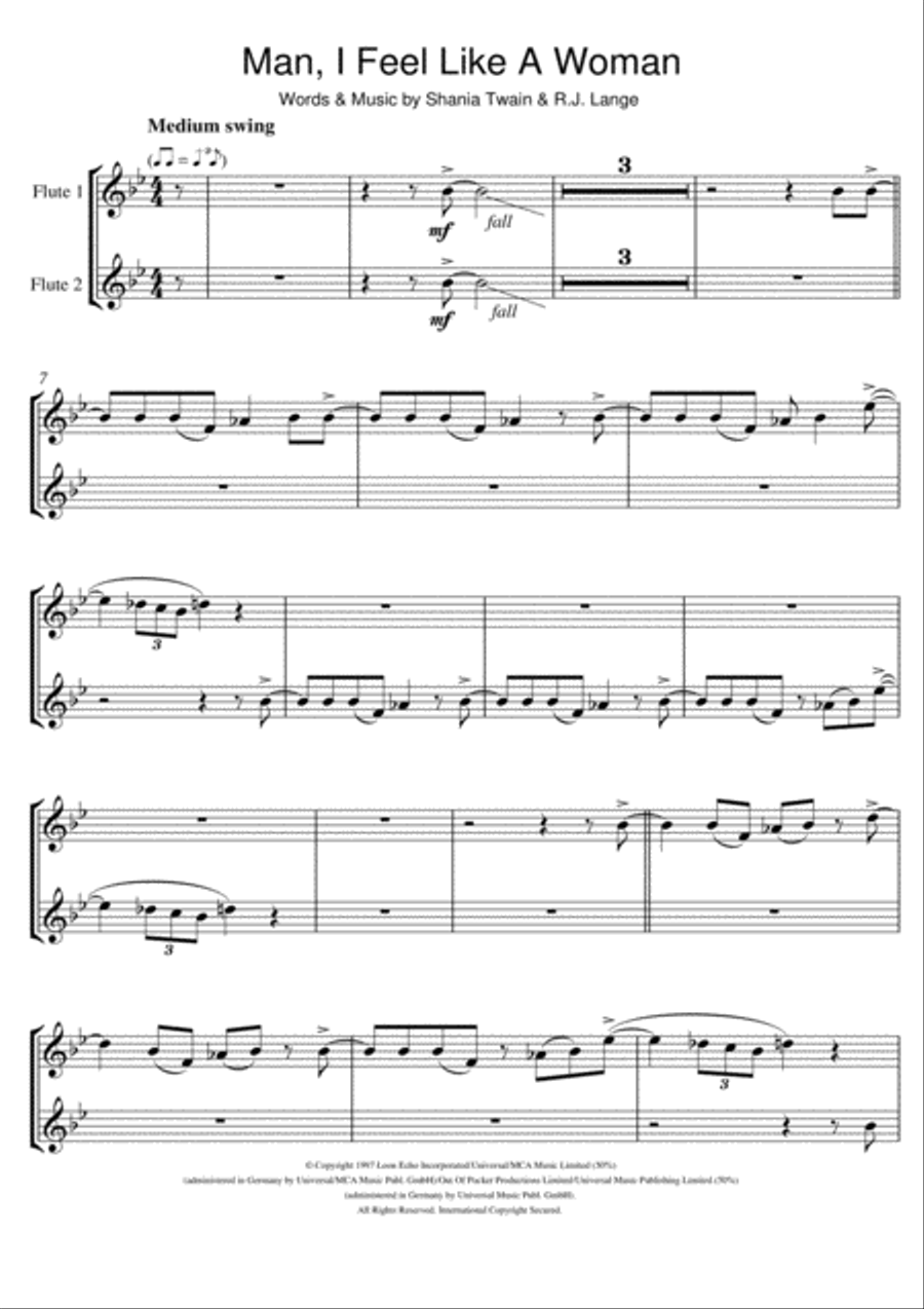 Man! I Feel Like A Woman! Flute Duet scores gallery preview page 1