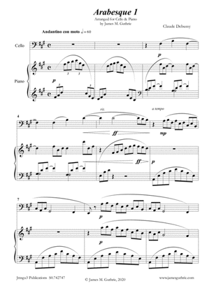 Debussy: Arabesque 1 for Cello & Piano