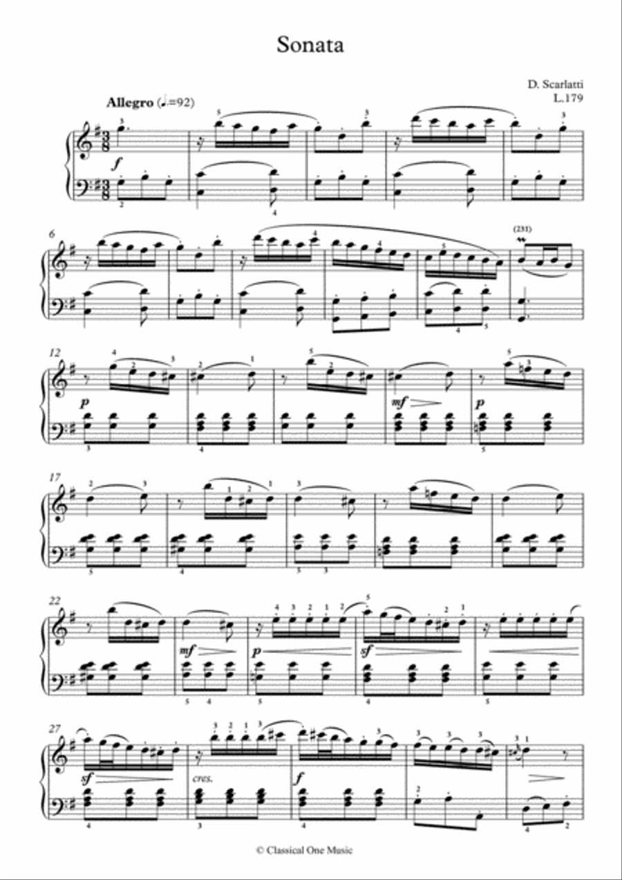Scarlatti-Sonata in G-Major L.179 K.152(piano) Piano Solo scores gallery preview page 2