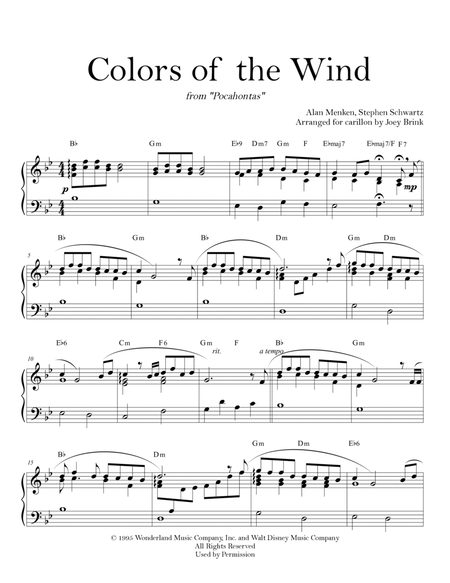 Colors Of The Wind by Vanessa Williams Carillon - Digital Sheet Music