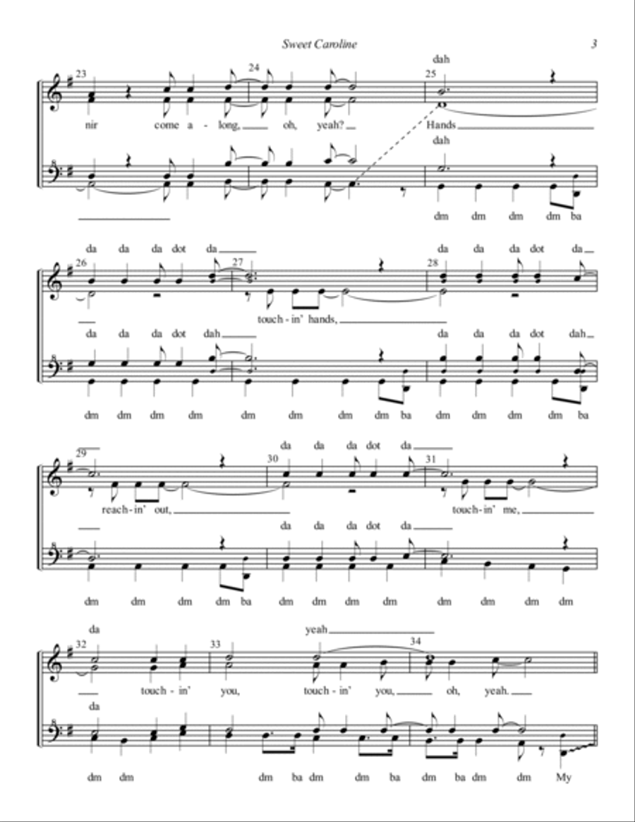Sweet Caroline (arr. Dylan Oxford & A Mighty Wind) SSAA scores gallery preview page 3