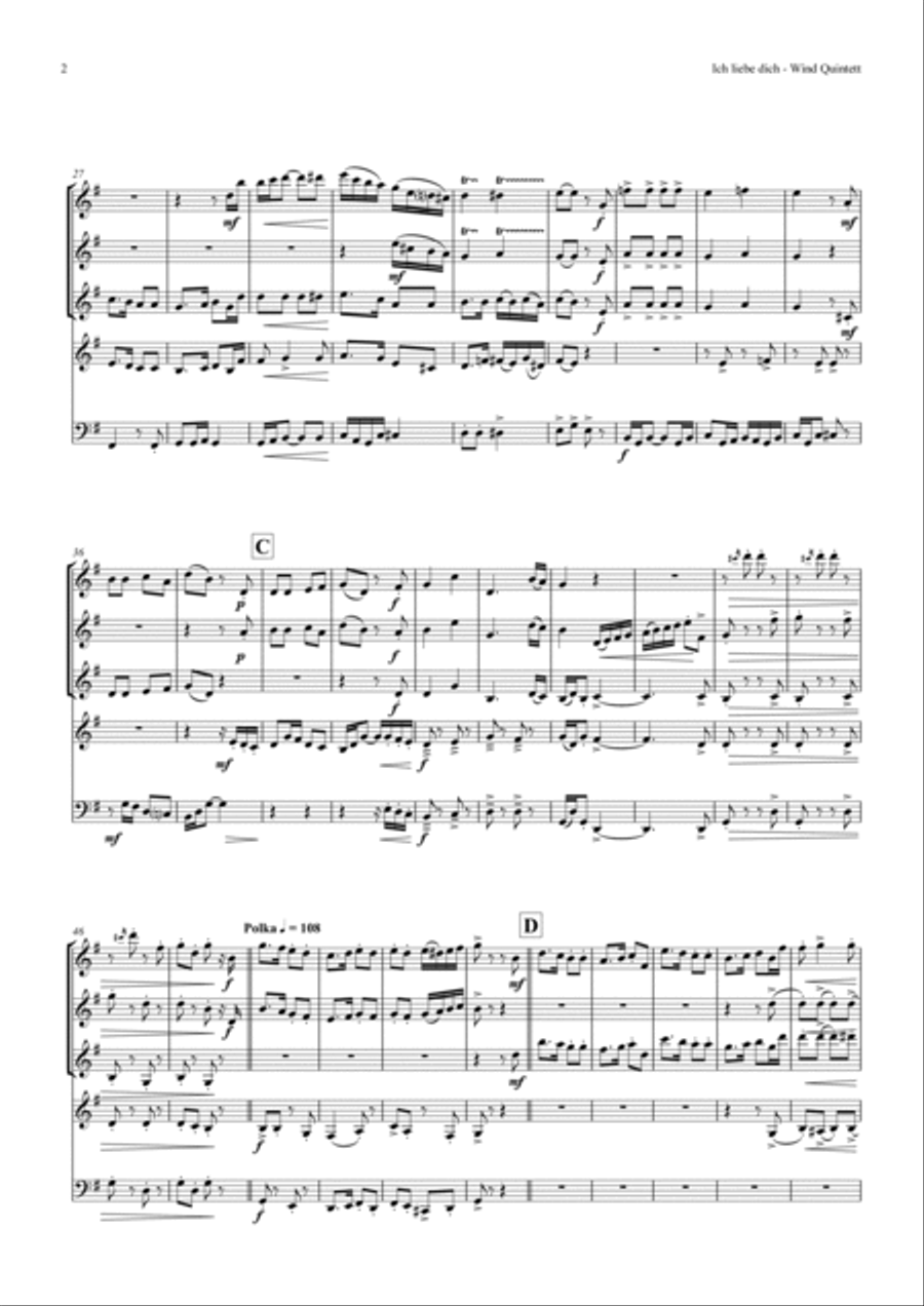 Ich liebe dich - Beethoven - Wind Quintet Woodwind Quintet scores gallery preview page 2