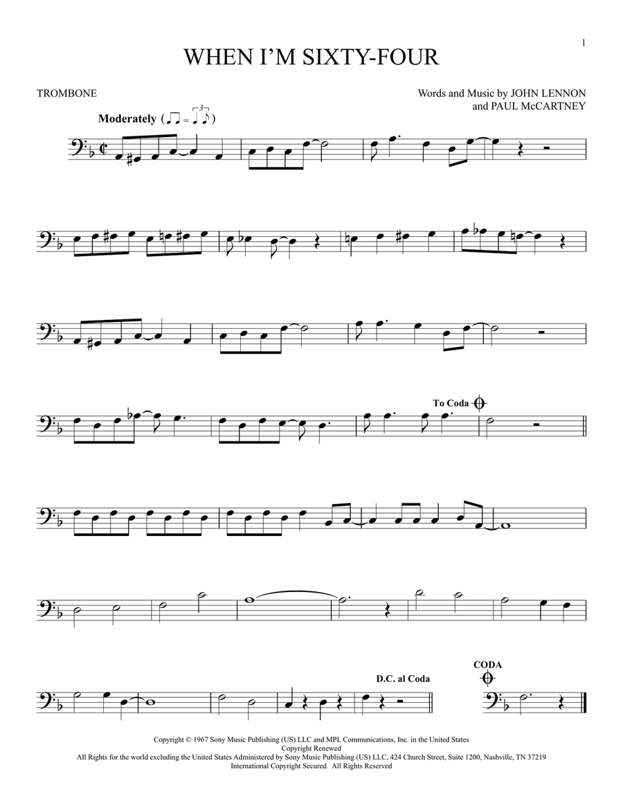 When I'm Sixty-Four When I'm Sixty-Four Trombone Solo scores gallery preview page 1
