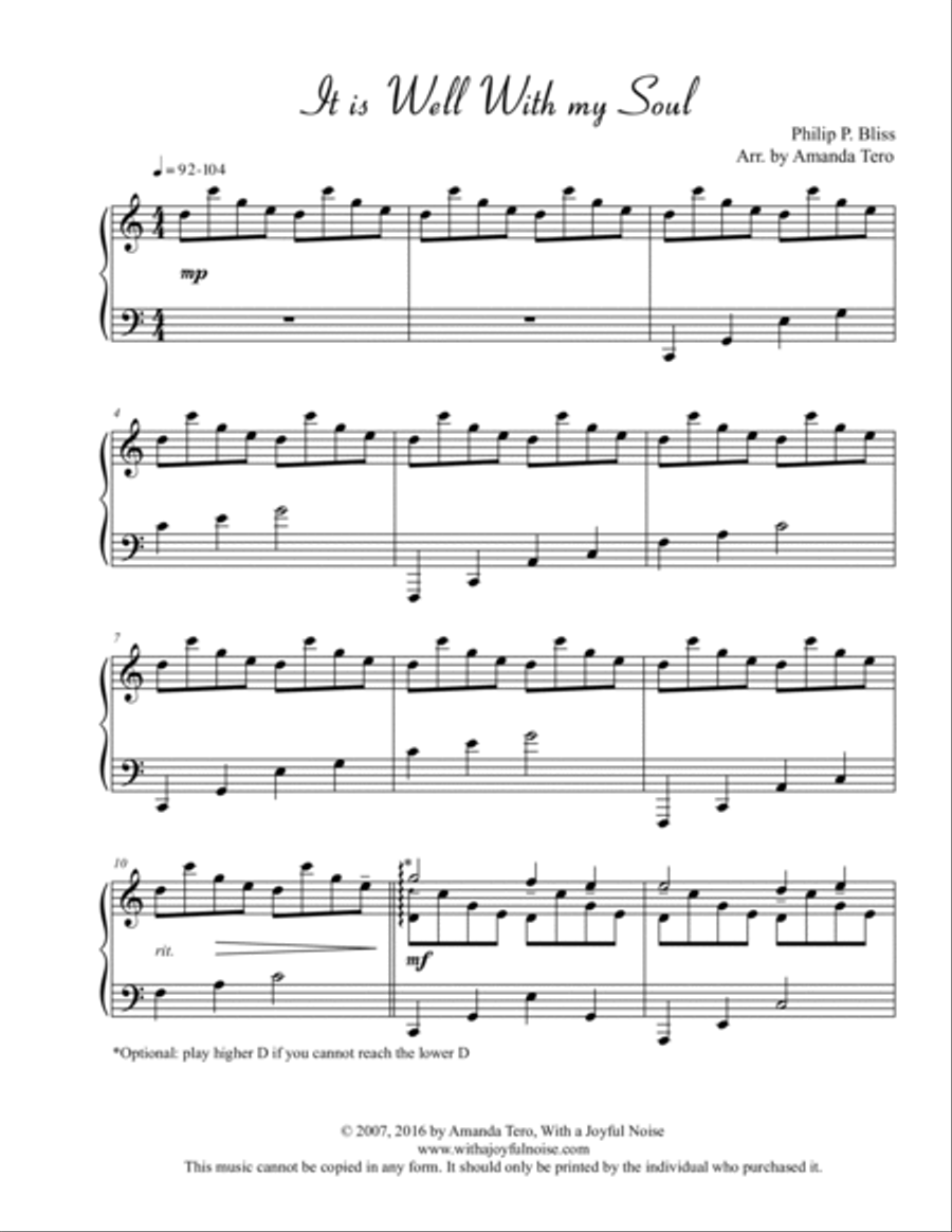 It Is Well With My Soul – Late Intermediate/Early Advanced Piano Solo image number null