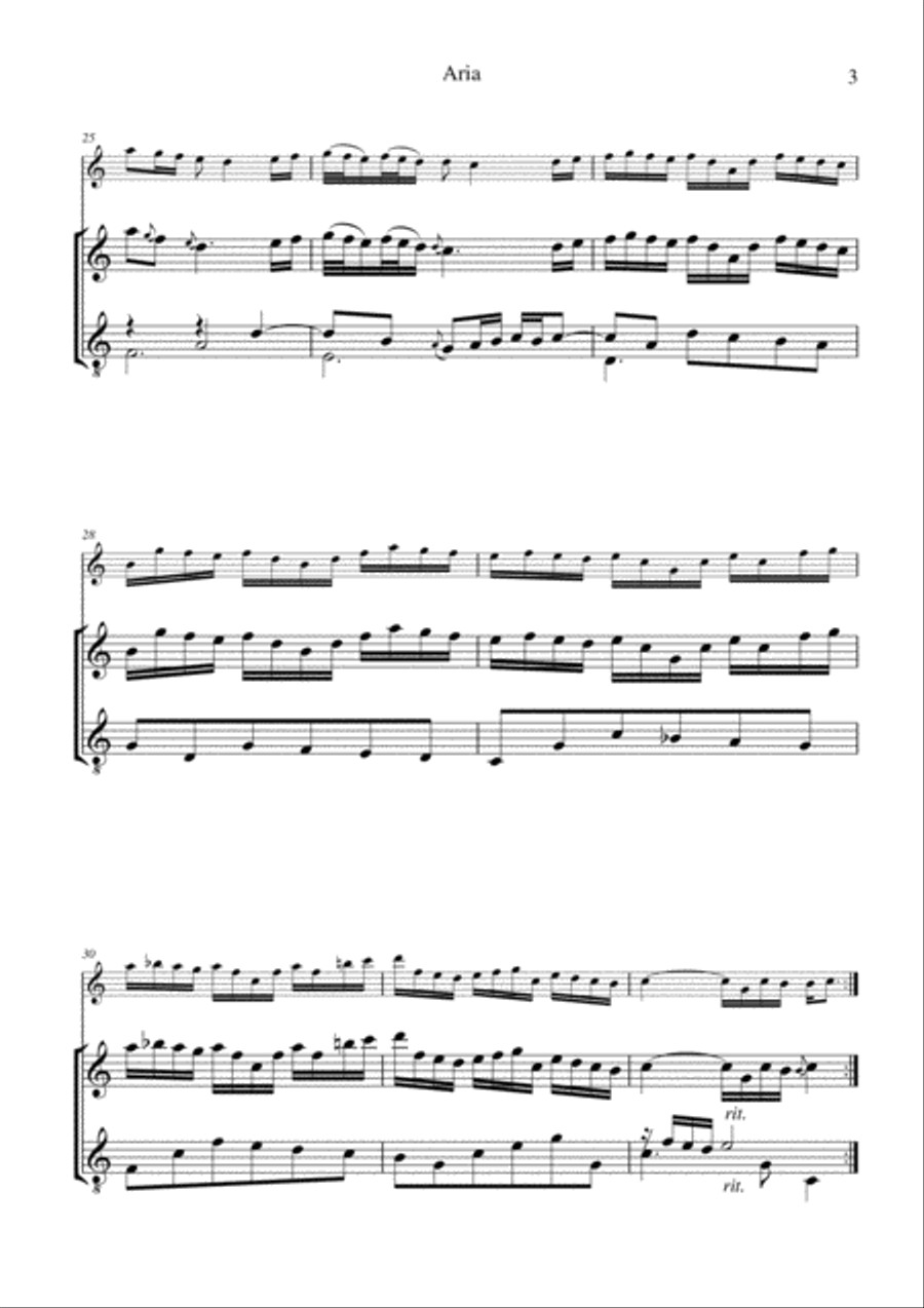 Aria (Goldberg var.) BWV 988, ornamented, for treble recorder and guitar Small Ensemble scores gallery preview page 3