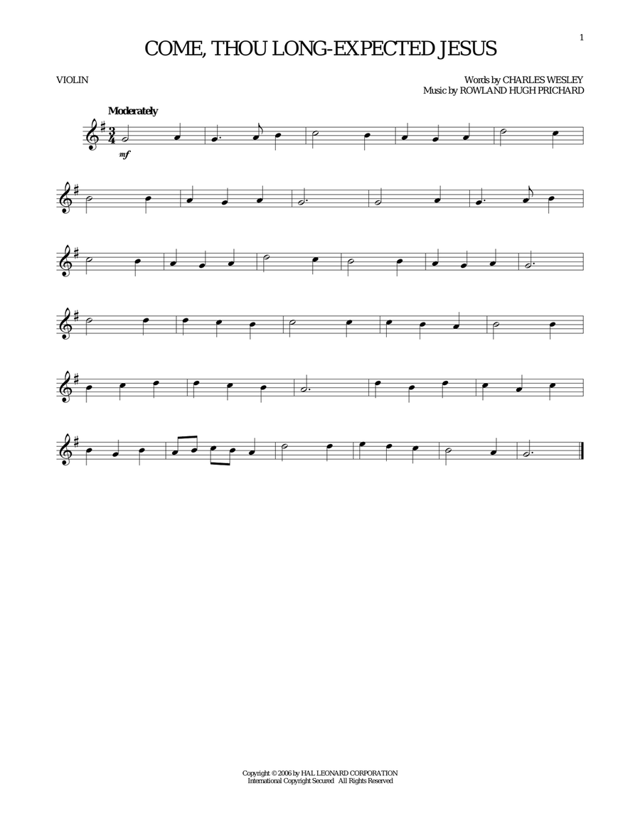 Come, Thou Long-Expected Jesus Violin Solo scores gallery preview page 1