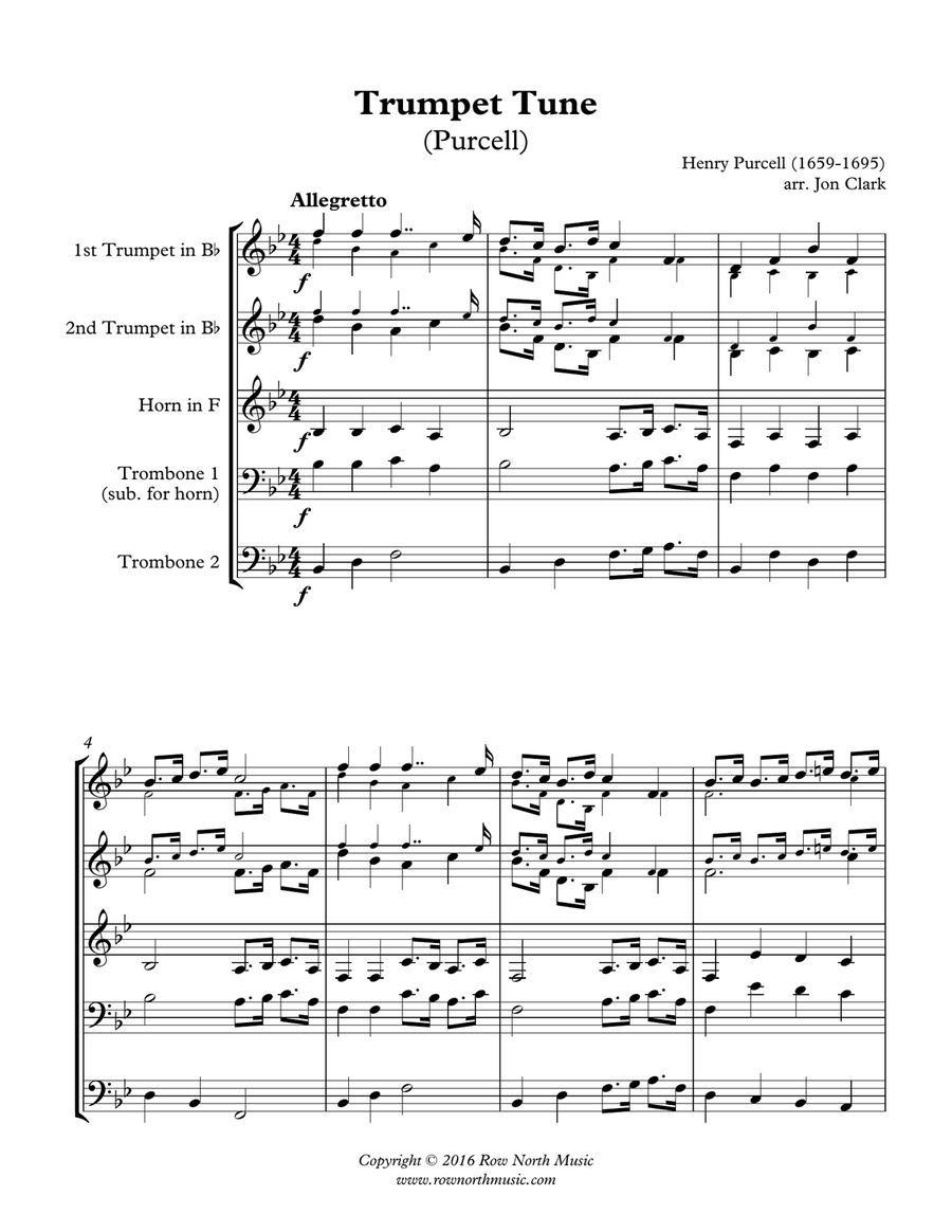 Trumpet Tune (Purcell) - Henry Purcell (1659-1695) arr. Jon Clark Brass Ensemble scores gallery preview page 1