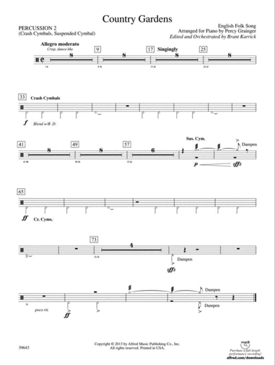 Country Gardens: 2nd Percussion Concert Band scores gallery preview page 1