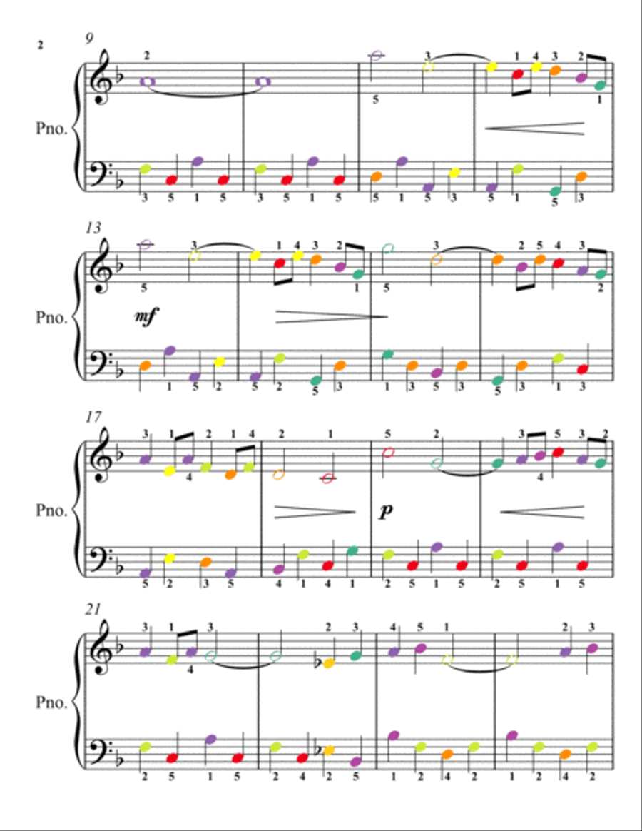 Reverie Easy Piano Sheet Music with Colored Notes Easy Piano scores gallery preview page 2