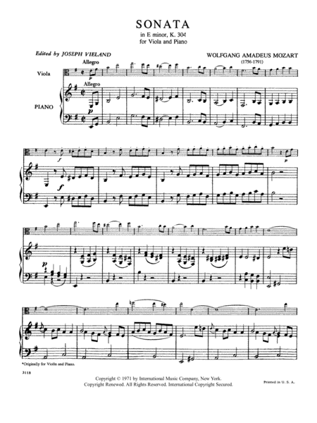 Sonata In E Minor, K. 304