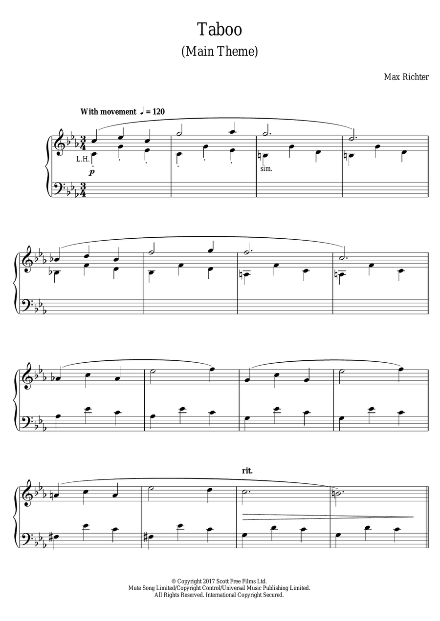 Taboo (Main Theme) Taboo (Main Theme) Piano Solo scores gallery preview page 1