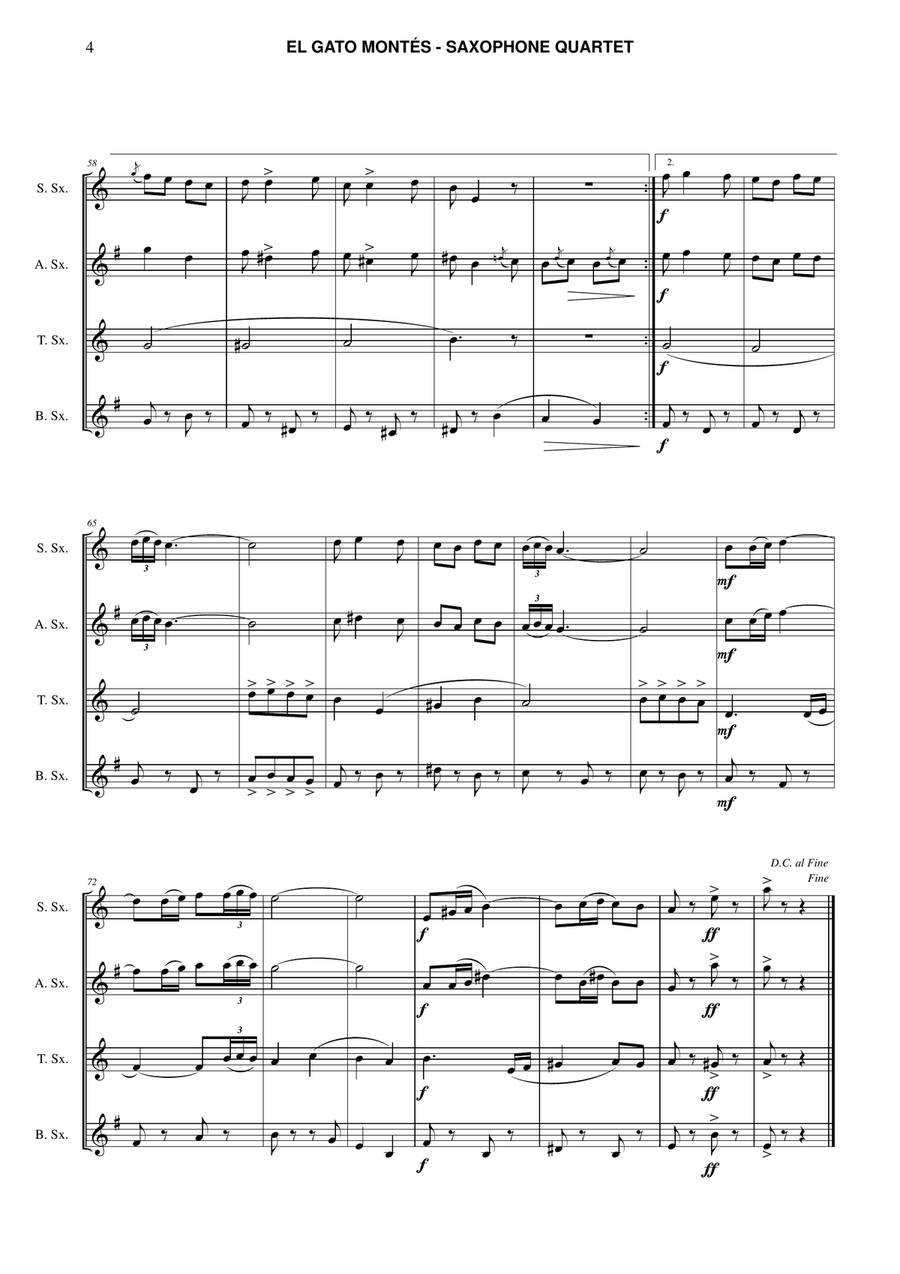 El Gato Montés for saxophone quartet Saxophone Quartet scores gallery preview page 4