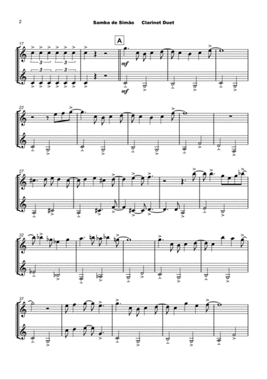 Samba de Simão, for Clarinet Duet Clarinet Duet scores gallery preview page 3