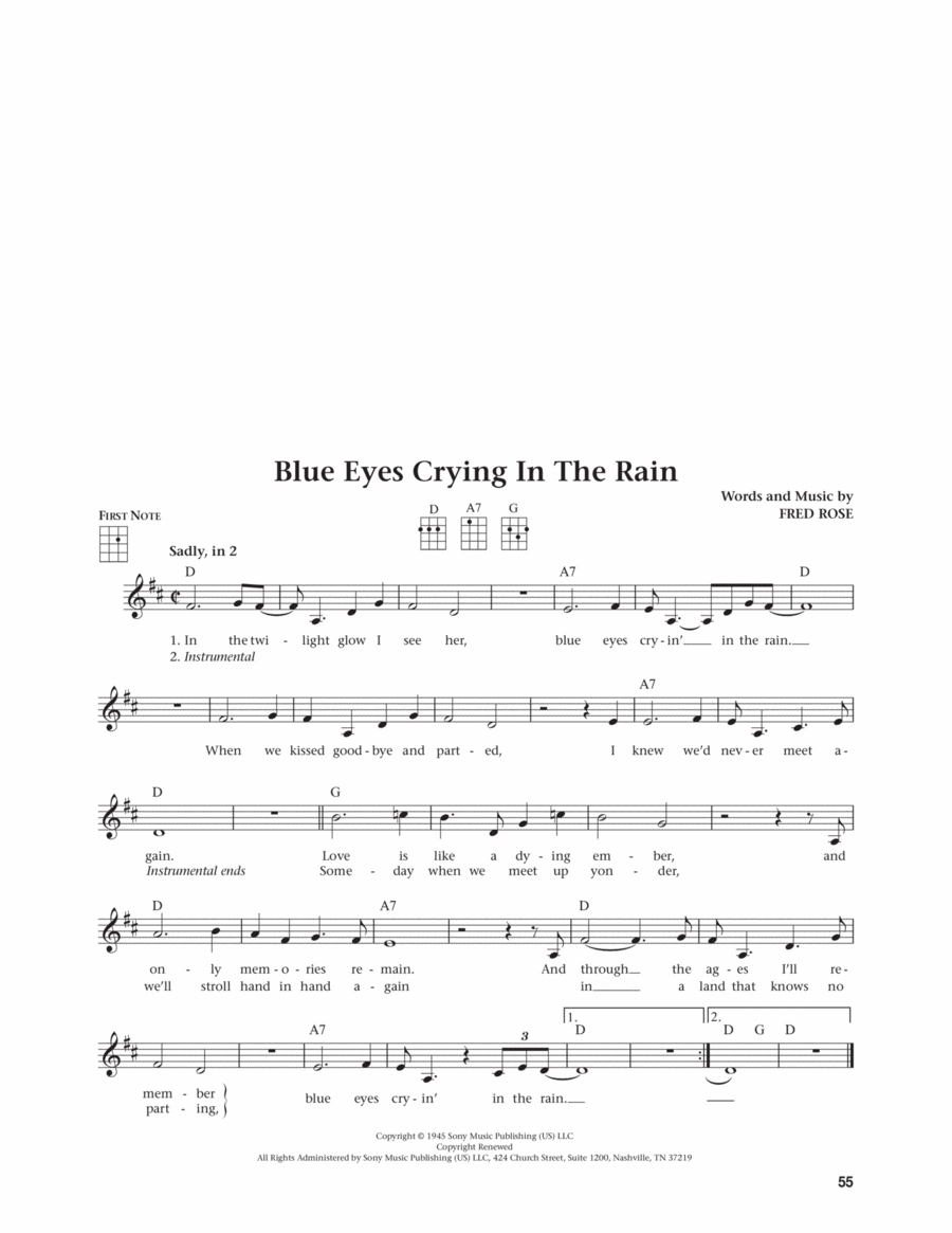 Blue Eyes Crying In The Rain (from The Daily Ukulele) (arr. Jim Beloff) Ukulele scores gallery preview page 1