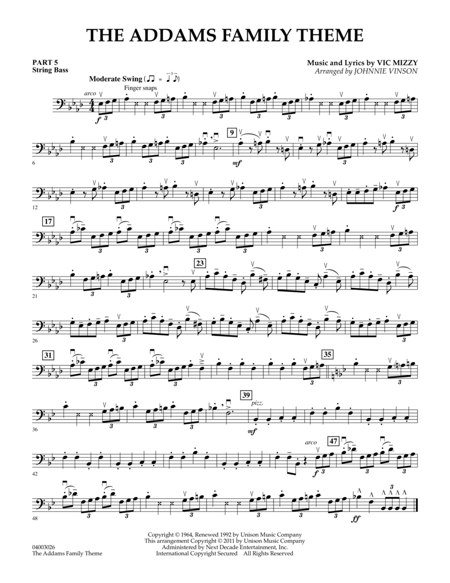 The Addams Family Theme - Pt.5 - String/Electric Bass Concert Band scores gallery preview page 1