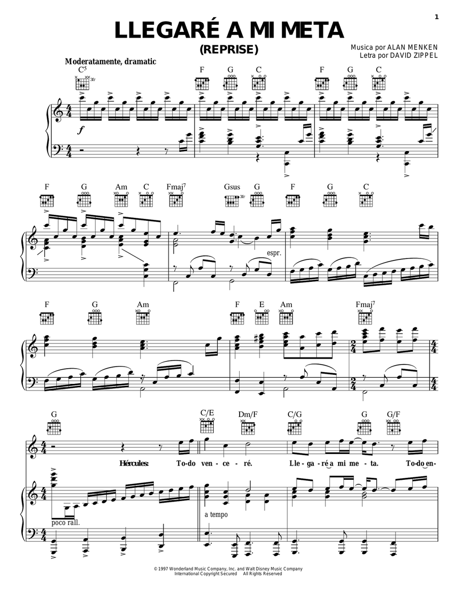 Llegaré A Mi Meta (Reprise) (from Hércules) Piano, Vocal, Guitar scores gallery preview page 1