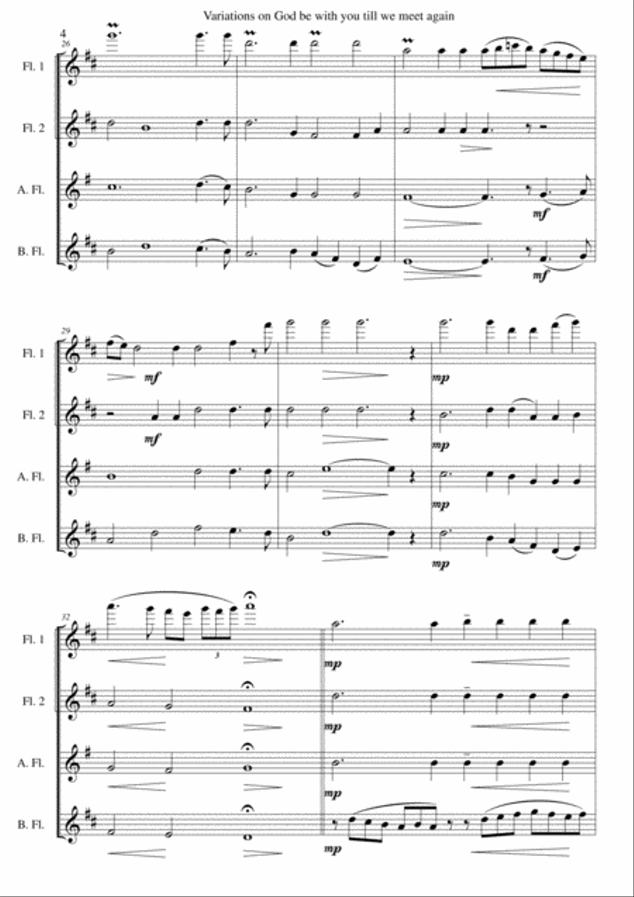 Variations on God be with you till we meet again for flute quartet Flute Quartet scores gallery preview page 4