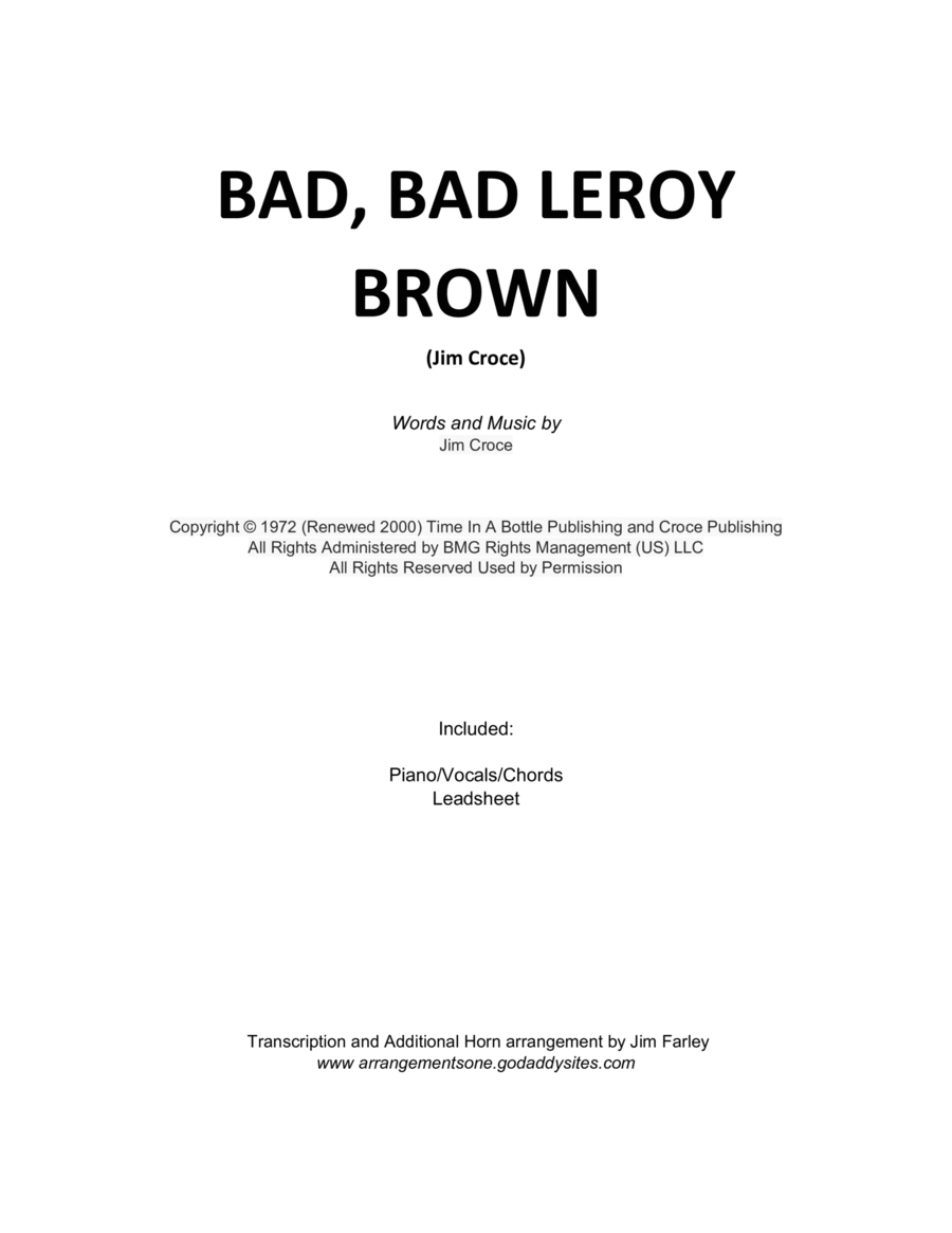 Bad, Bad Leroy Brown Bad, Bad Leroy Brown Piano, Vocal, Guitar scores gallery preview page 1