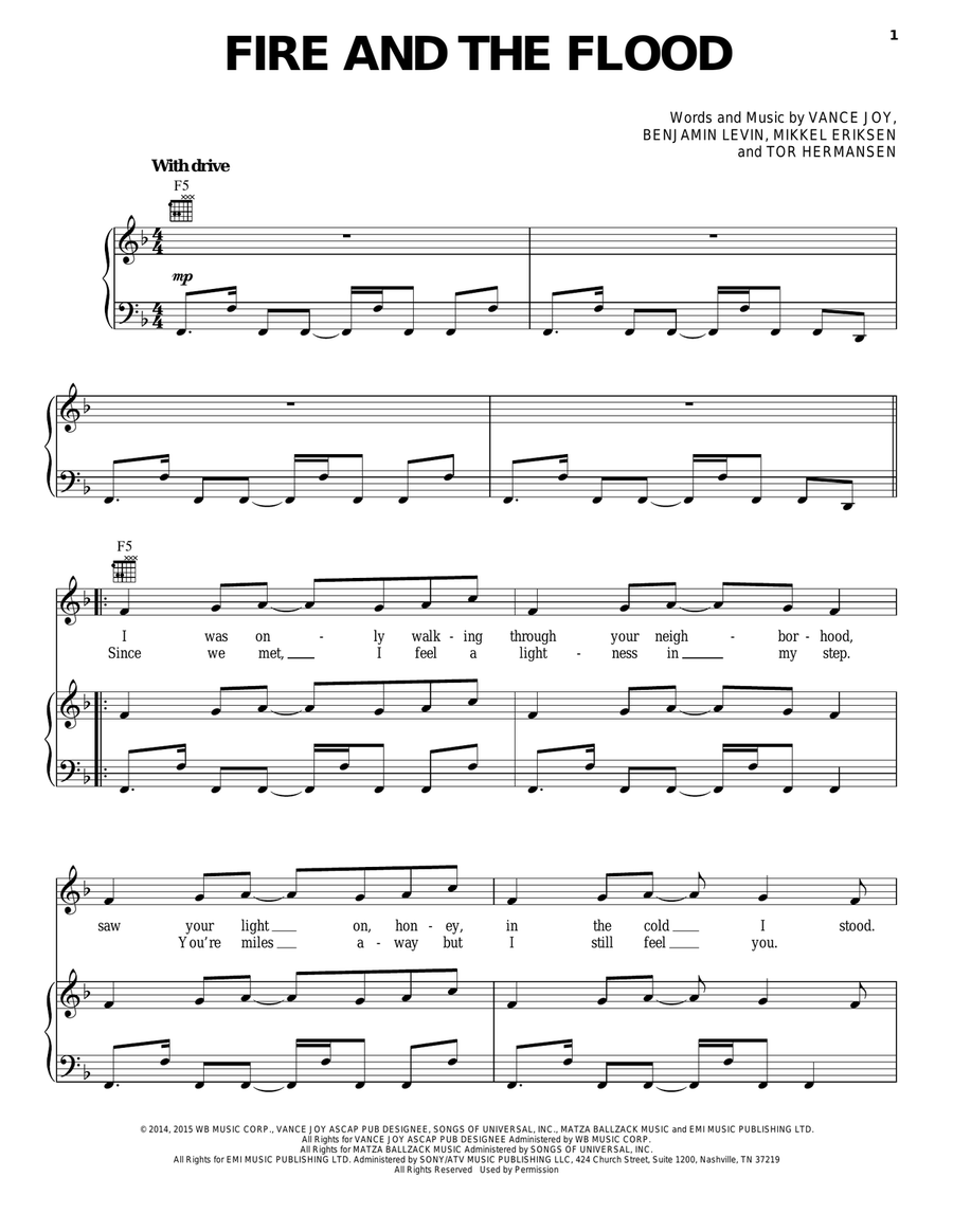 Fire And The Flood Fire And The Flood Piano, Vocal, Guitar scores gallery preview page 1