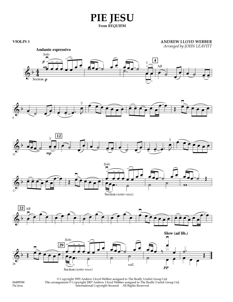 Pie Jesu (from Requiem) - Violin 1 Violin scores gallery preview page 1