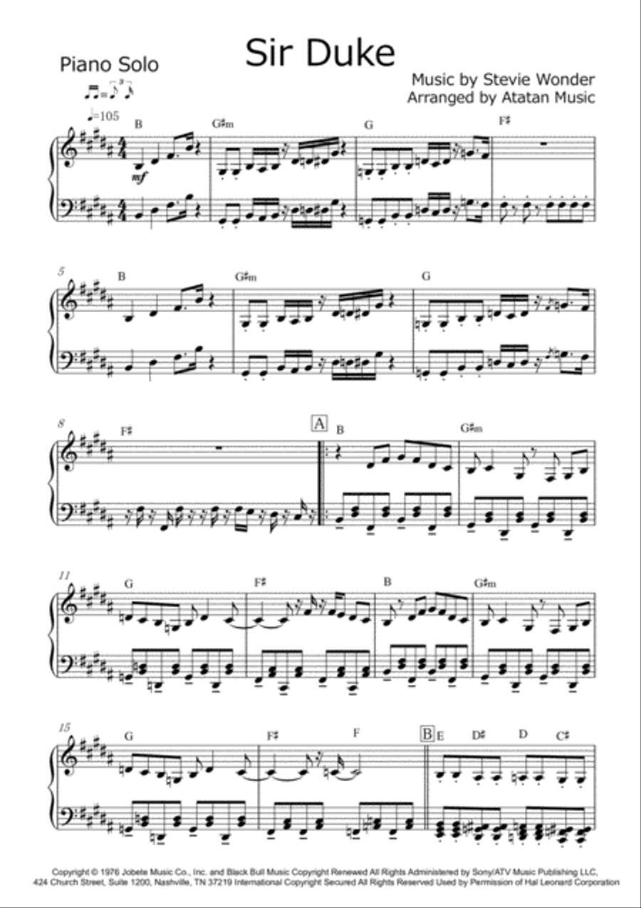 Sir Duke Piano Solo scores gallery preview page 1