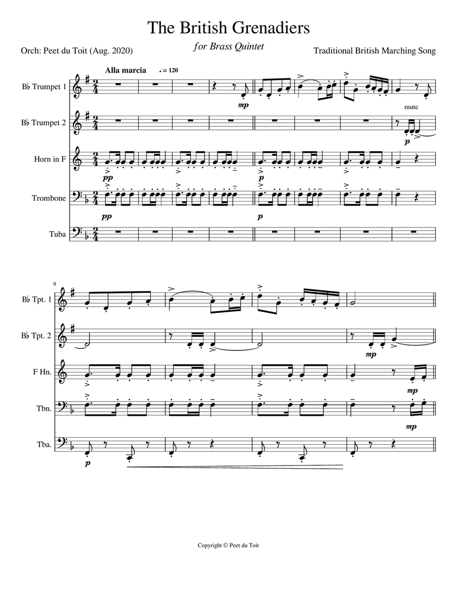British Grenadiers-march Brass Ensemble scores gallery preview page 1