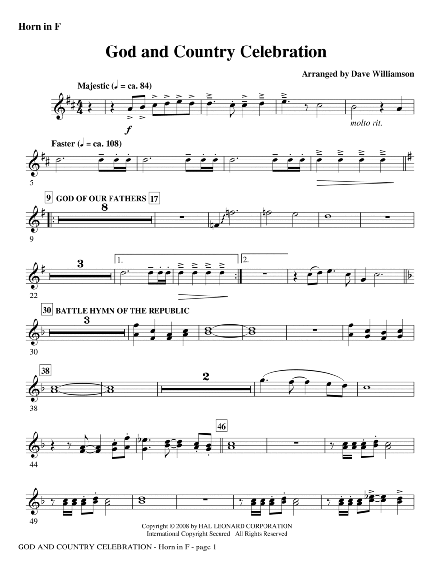 God And Country Celebration (Medley) - Horn Choir scores gallery preview page 1