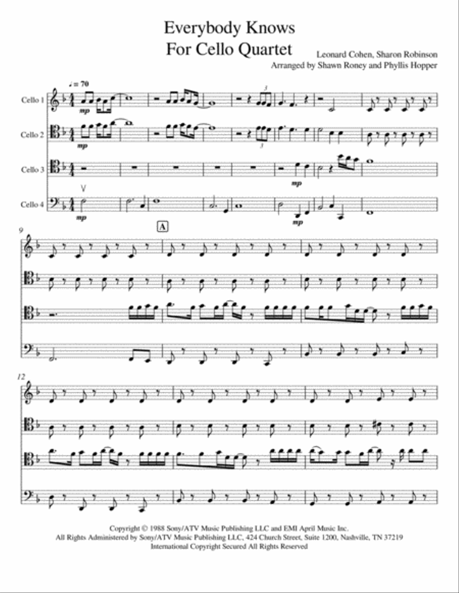 Everybody Knows Cello scores gallery preview page 1
