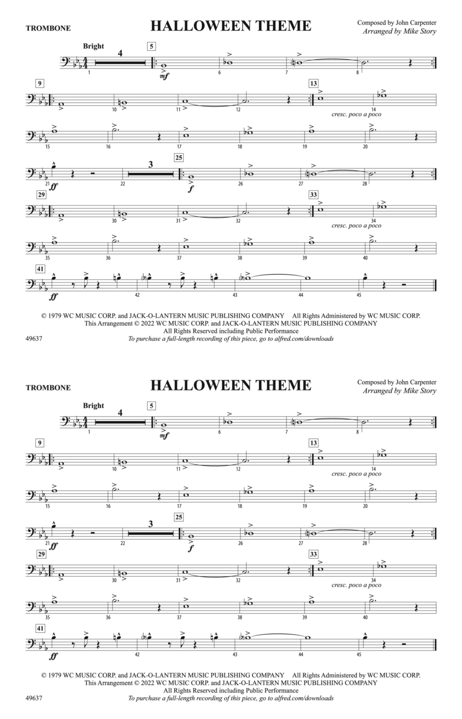 Halloween Theme: 1st Trombone Marching Band scores gallery preview page 1