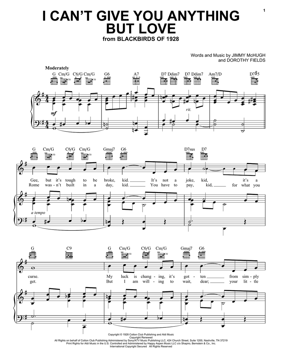I Can't Give You Anything But Love Piano, Vocal, Guitar scores gallery preview page 1