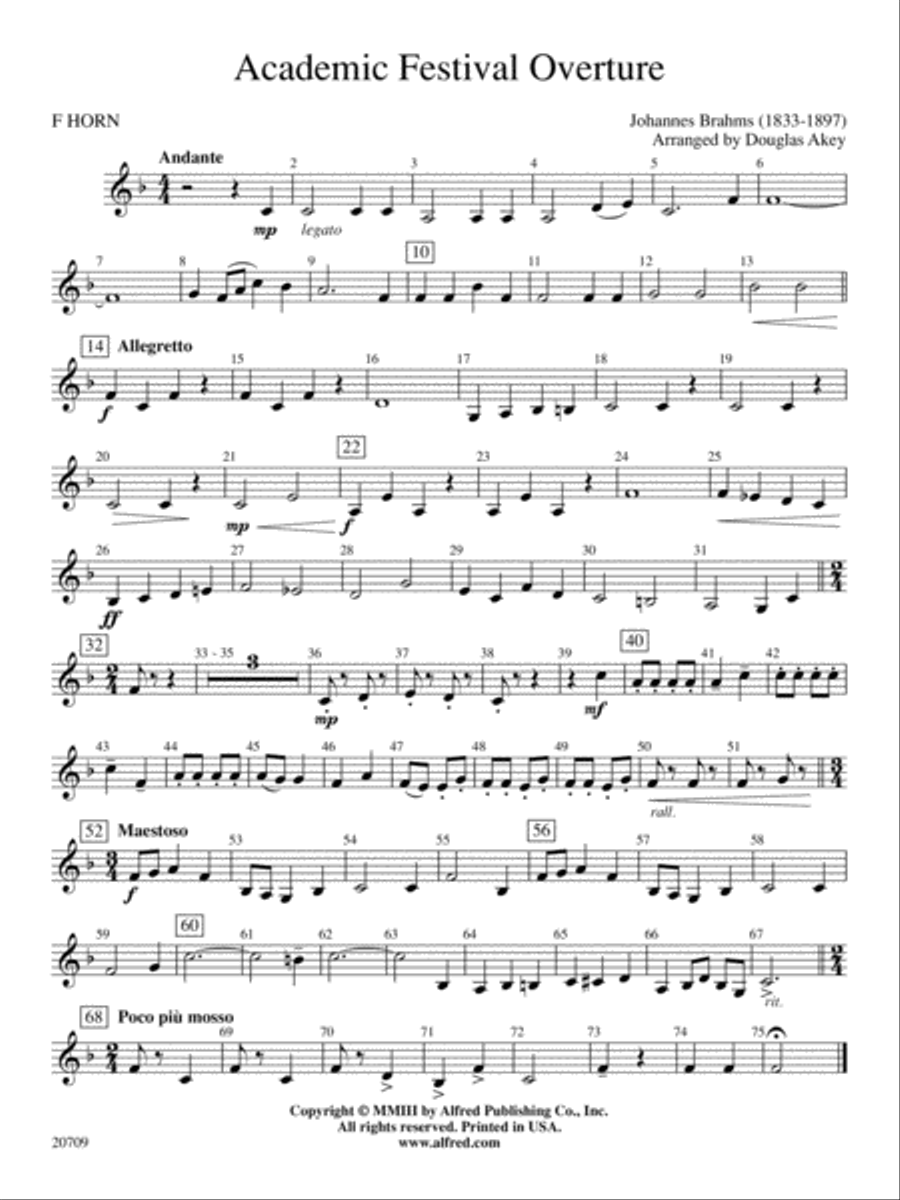 Academic Festival Overture: 1st F Horn Concert Band scores gallery preview page 1