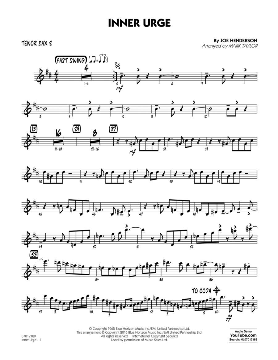 Inner Urge - Tenor Sax 2 Inner Urge - Tenor Sax 2 Tenor Saxophone scores gallery preview page 1