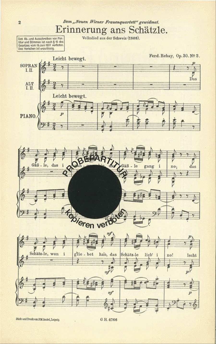 Erinnerung ans Schatzle Women's Choir scores gallery preview page 1