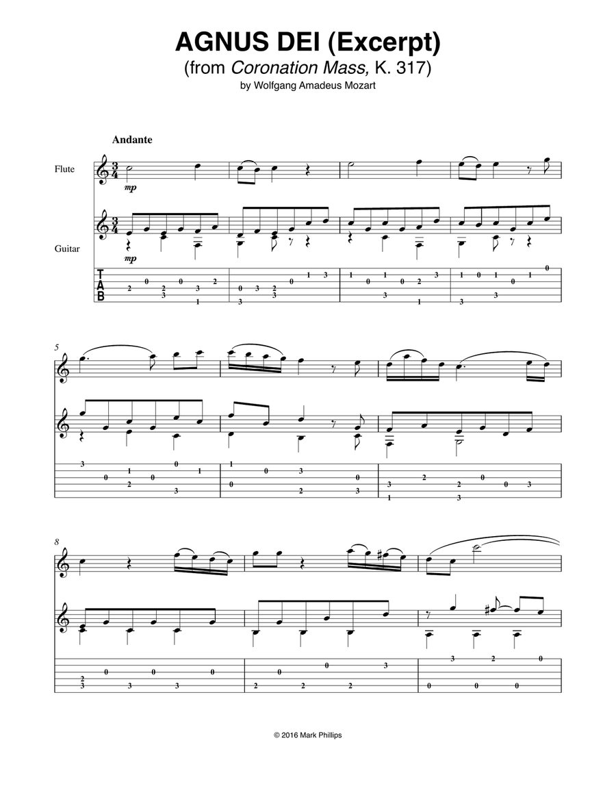 Agnus Dei (from Coronation Mass), K. 317 Flute scores gallery preview page 1
