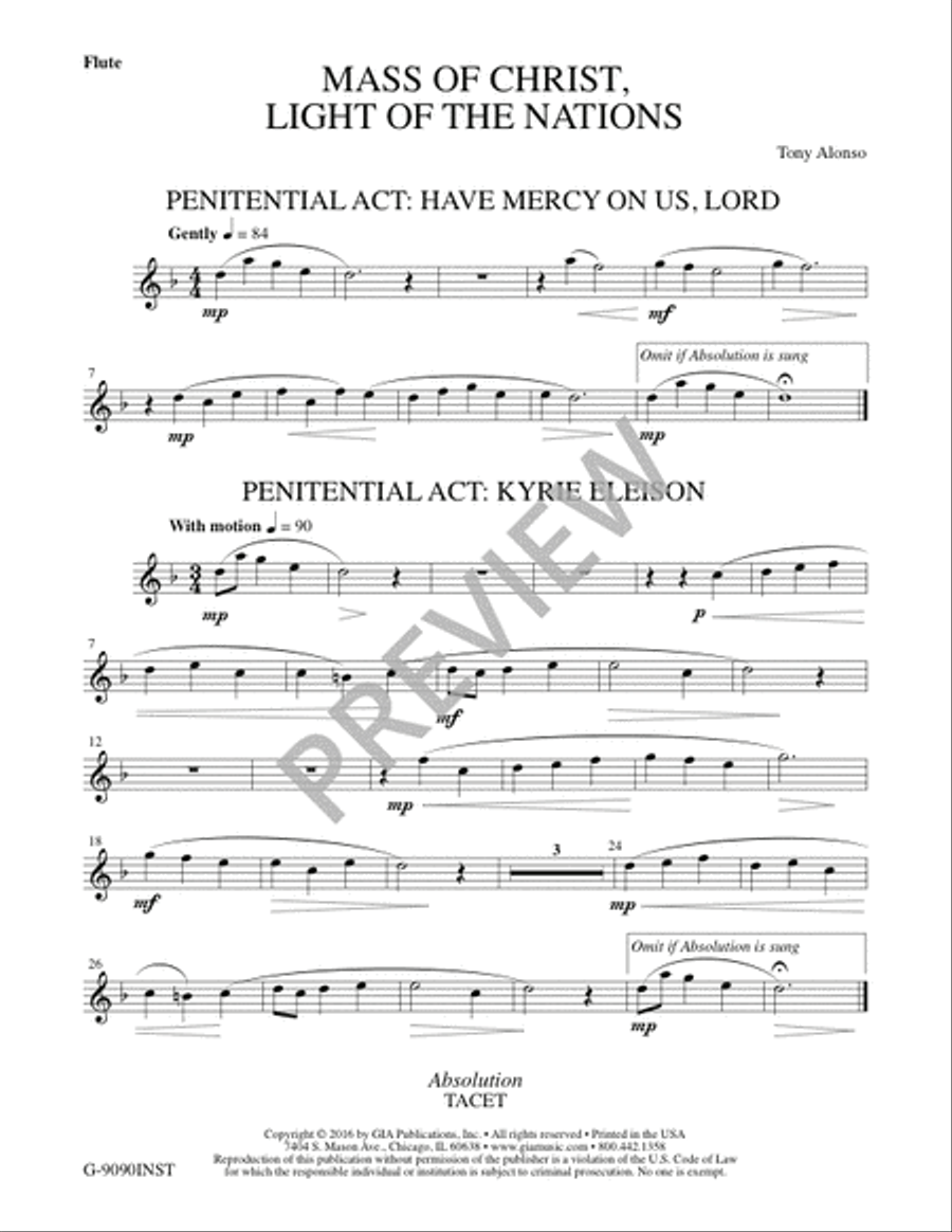 Mass of Christ, Light of the Nations - Instrument edition