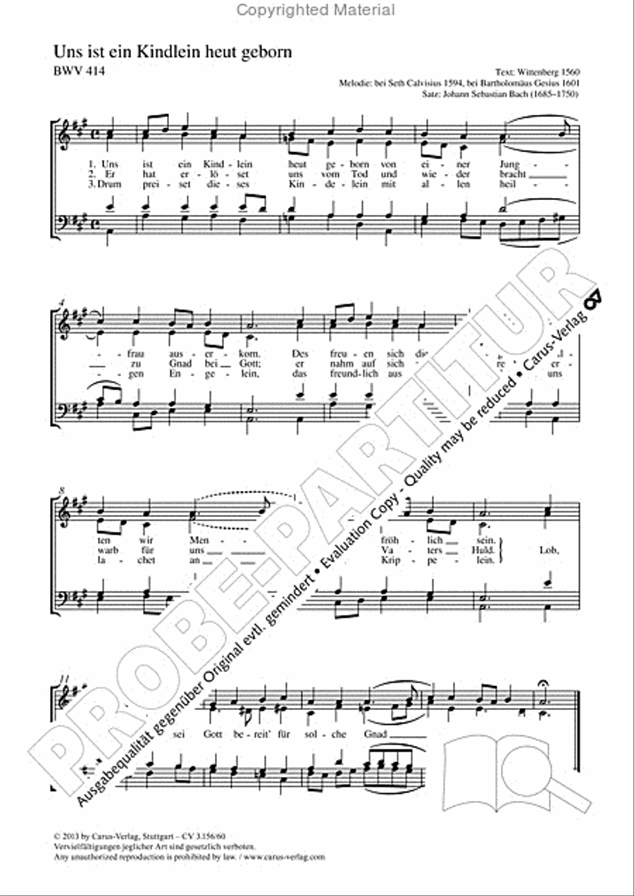 Uns ist ein Kindlein heut geborn 4-Part scores gallery preview page 2