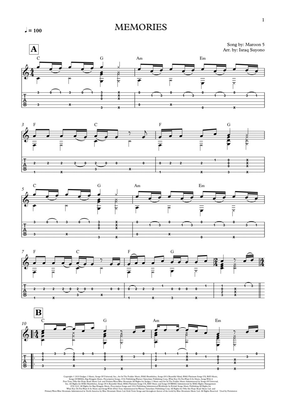 Memories Electric Guitar scores gallery preview page 1