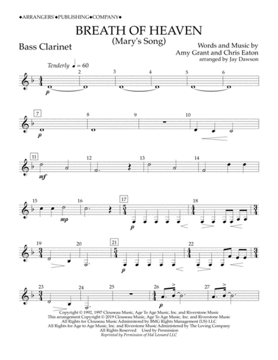 Breath of Heaven (Mary's Song) (arr. Jay Dawson) - Bb Bass Clarinet