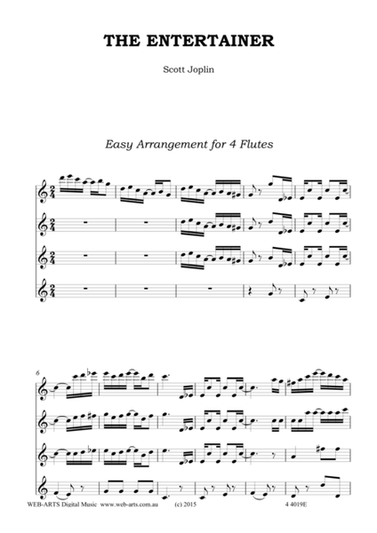 THE ENTERTAINER easy arrangement for 4 flutes - SCOTT JOPLIN