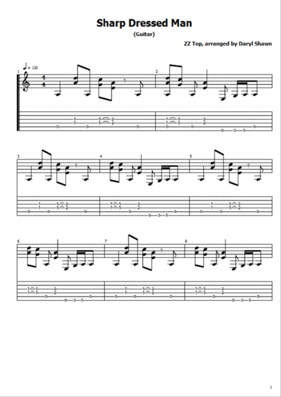 Sharp Dressed Man Sharp Dressed Man Guitar Tablature scores gallery preview page 1