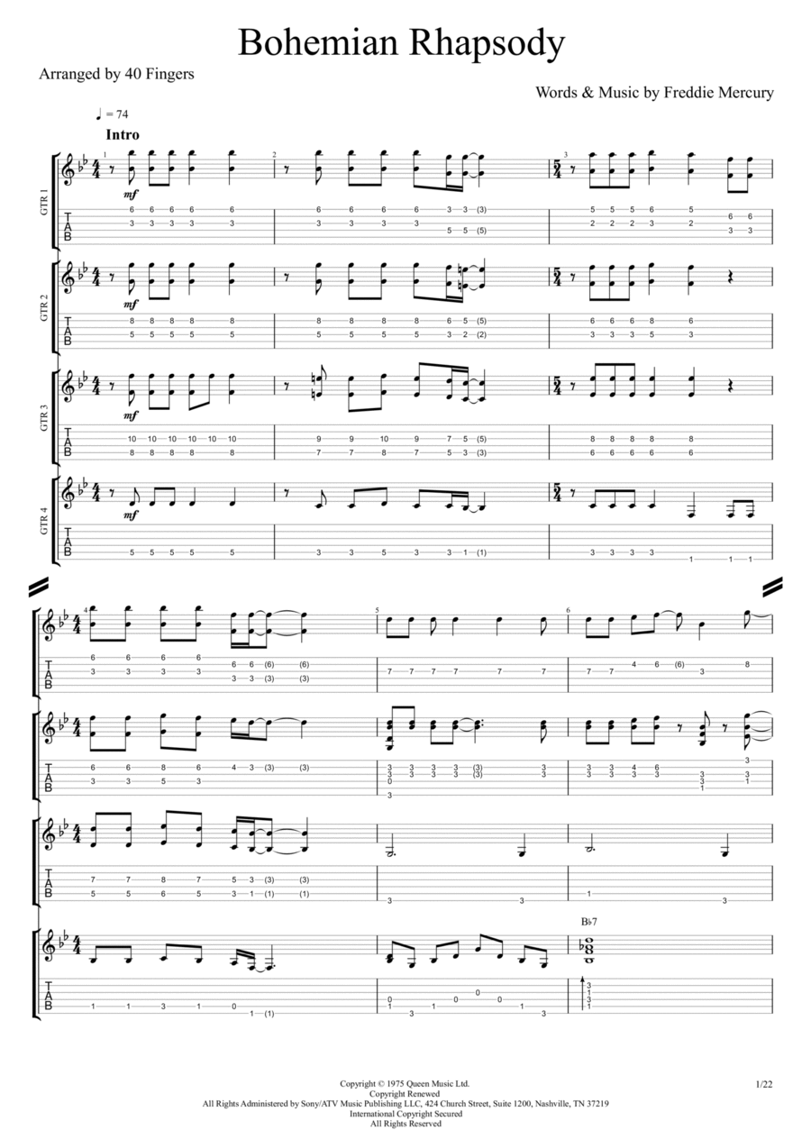 Bohemian Rhapsody Acoustic Guitar scores gallery preview page 1