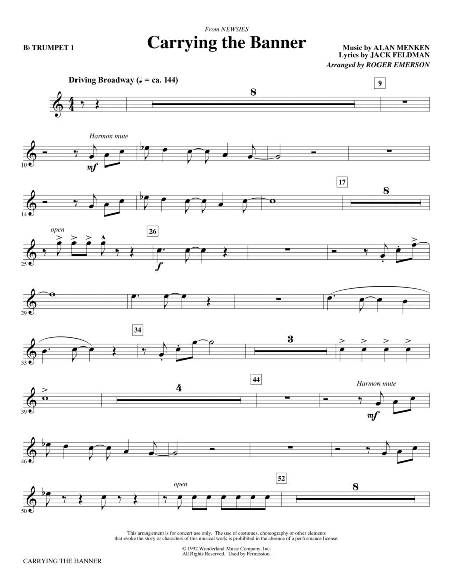 Carrying The Banner (from Newsies) (arr. Roger Emerson) - Bb Trumpet 1 Choir scores gallery preview page 1